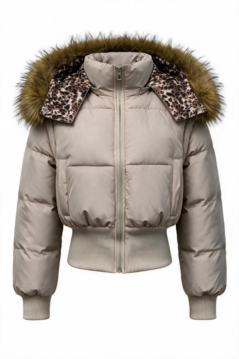 Classic Down Jacket Featuring A Detachable Fur Collar and An Attached Hood.