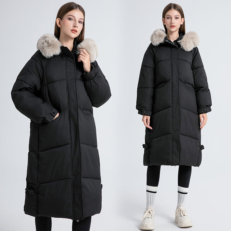 Langärmelige Daunenjacke mit Pelzkragen