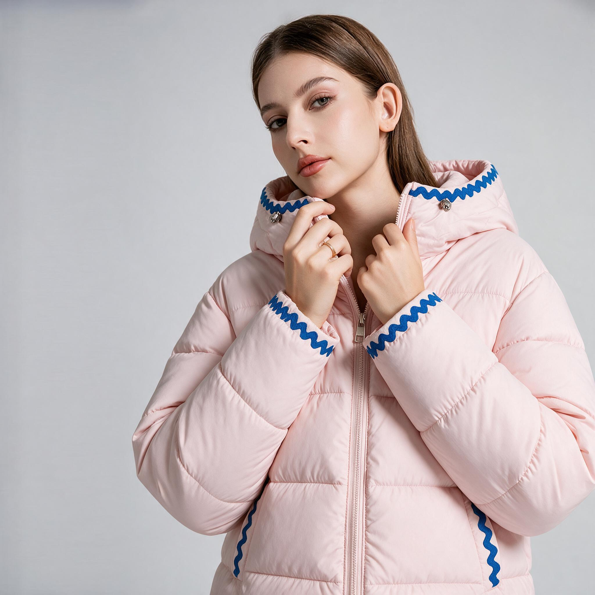 Color Embellished Hooded Down Jacket