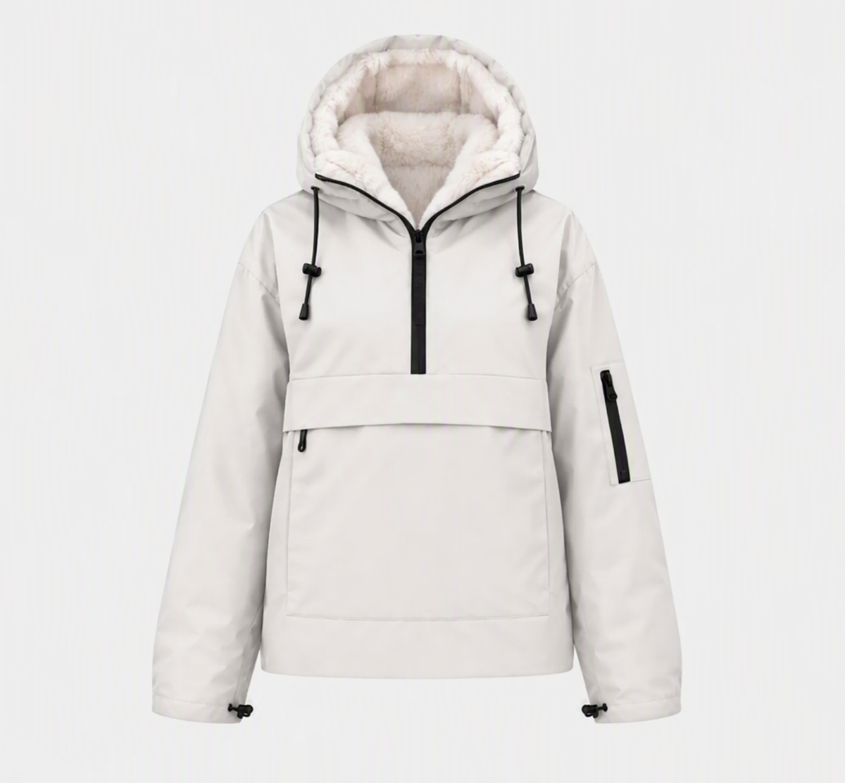Faux Fur Lined Classic Relaxed Fit Rain Hoodie