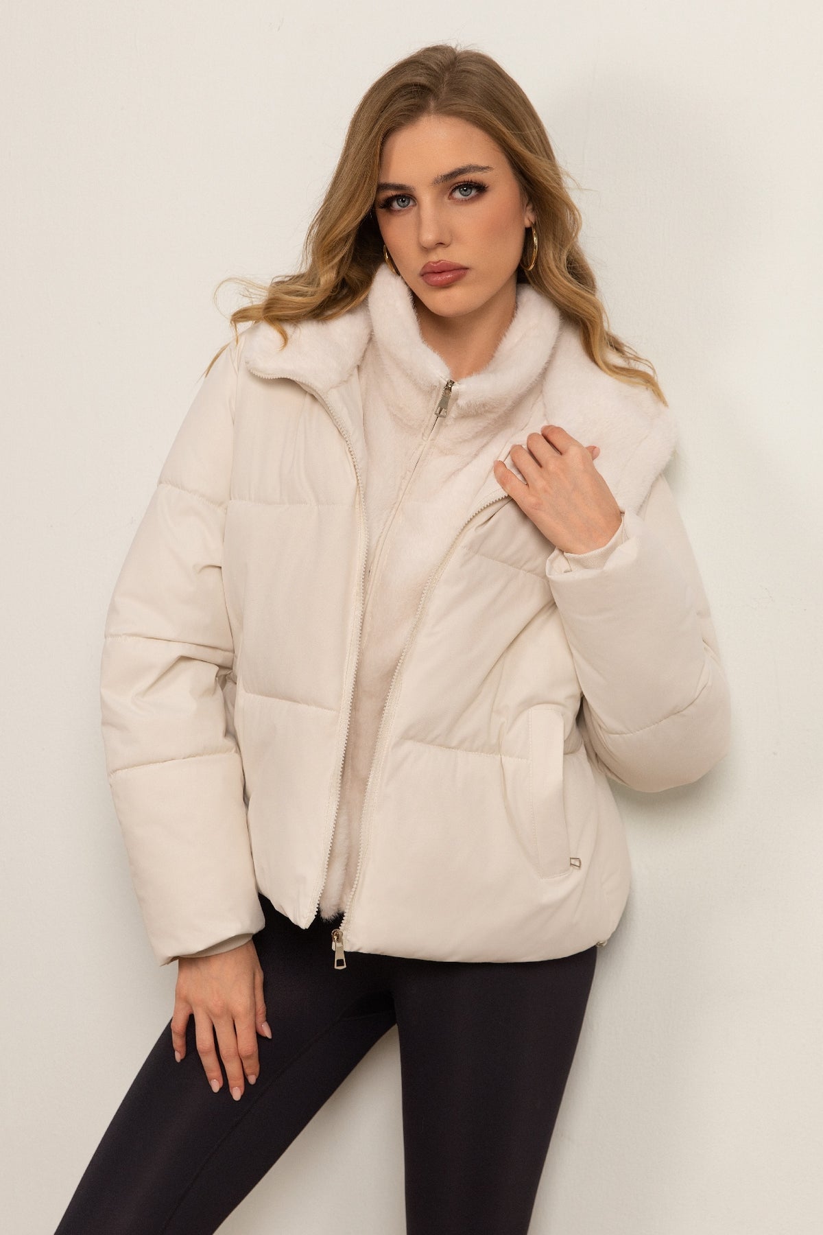 Classic "faux-layered" Style Down Jacket