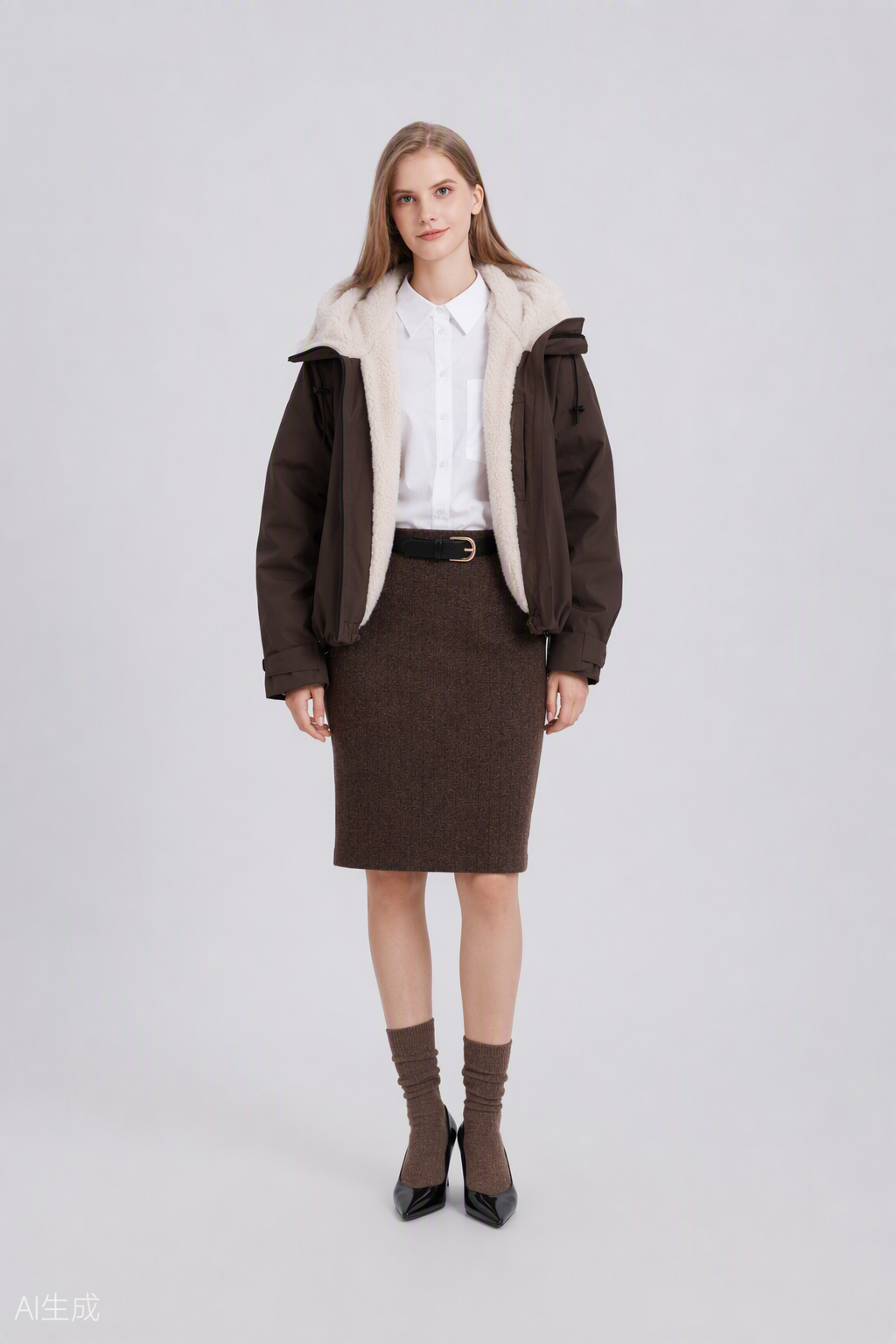 Faux Fur Lined One Size Short Oversized Rain Jacket