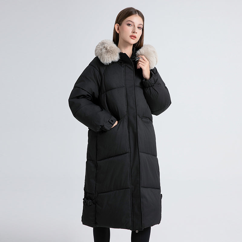 Langärmelige Daunenjacke mit Pelzkragen