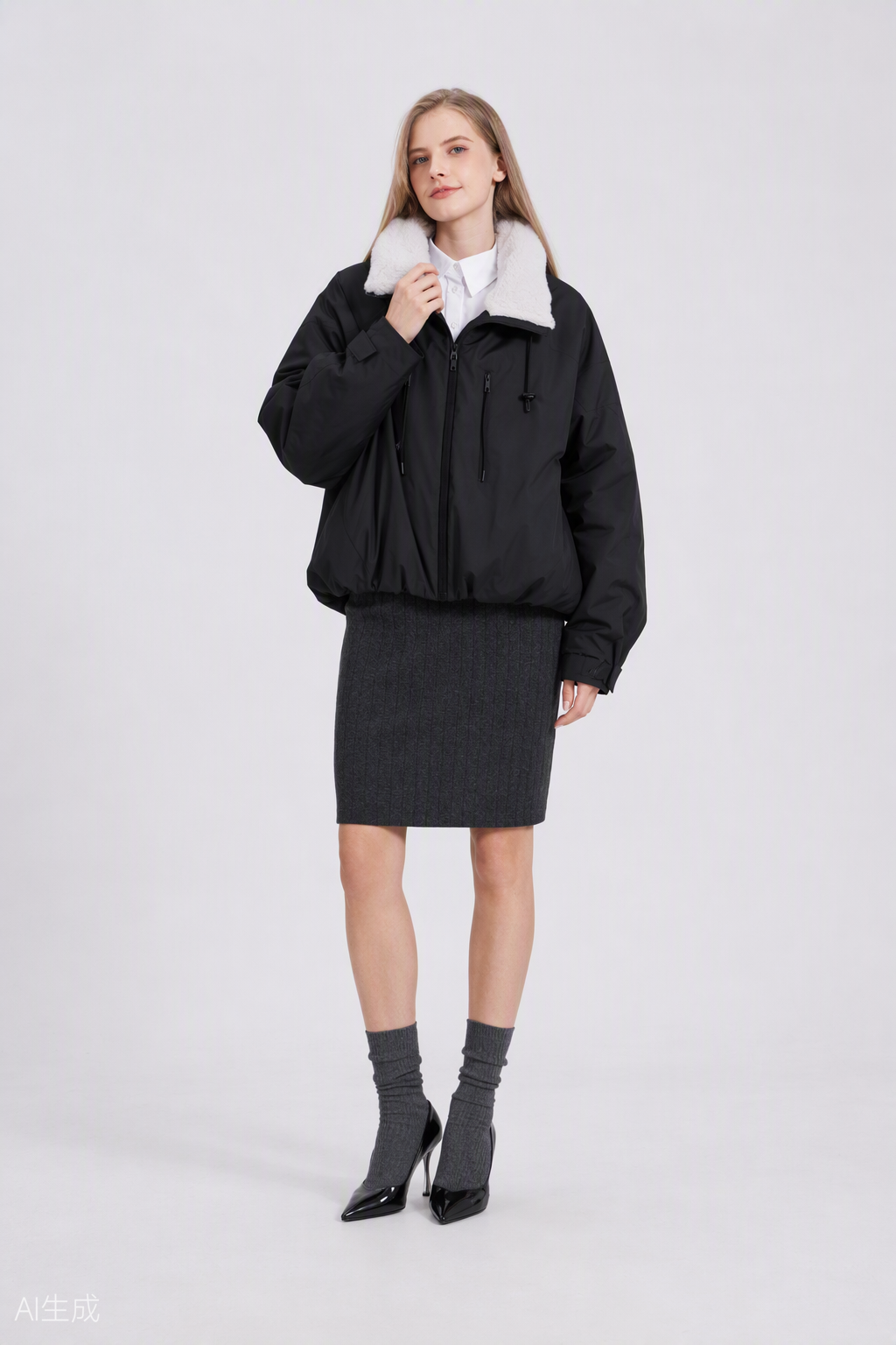 Faux Fur Lined One Size Short Oversized Rain Jacket
