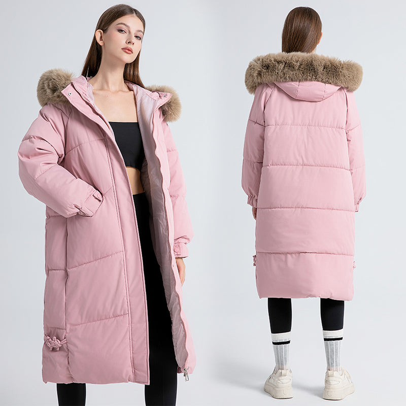 Langärmelige Daunenjacke mit Pelzkragen