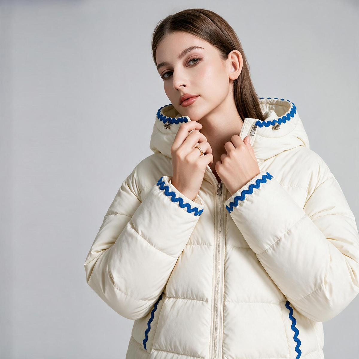 Color Embellished Hooded Down Jacket